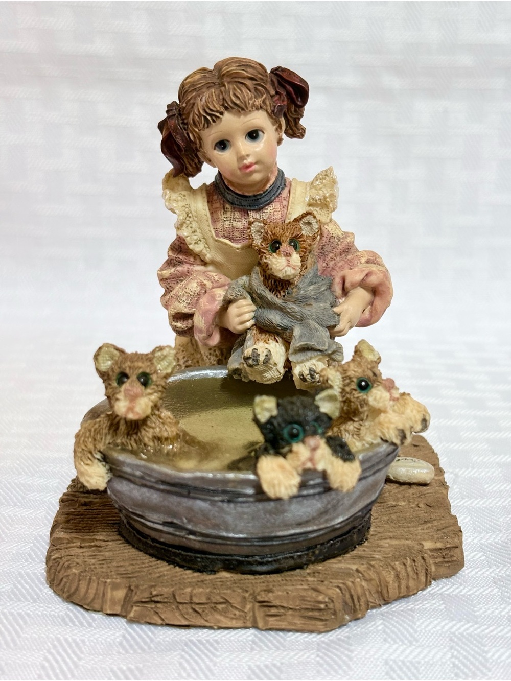 Yesterday’s Child Resin Girl with Kittens Figurine - Pink, Brown, Cream